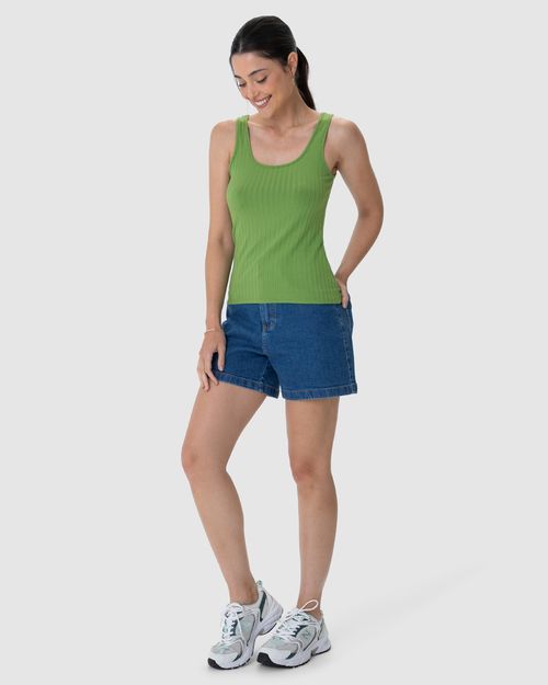 Regata Básica Feminina Decote U Em Canelado De Viscose