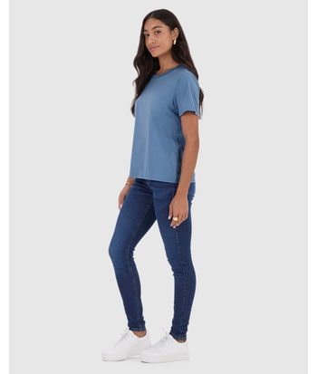 Blusa Básica Feminina Decote Redondo Com Pesponto Em Algodão