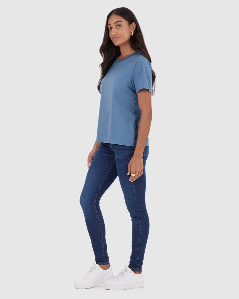 Blusa Básica Feminina Decote Redondo Com Pesponto Em Algodão
