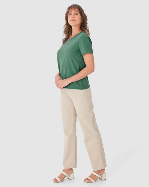 Blusa Básica Feminina Decote Redondo Com Pesponto Em Algodão