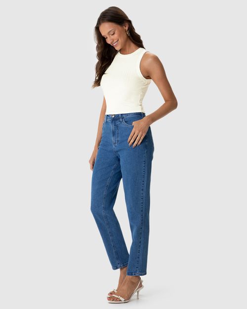 Regata Básica Feminina Long Cropped Em Malha Canelada De Viscose