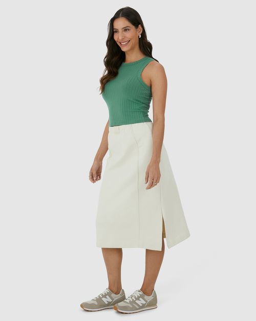 Regata Básica Feminina Long Cropped Em Malha Canelada De Viscose