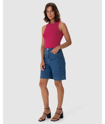 Regata Básica Feminina Long Cropped Em Malha Canelada De Viscose