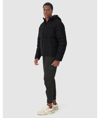 Jaqueta Puffer Masculina Com Capuz E Bolso Canguru Em Matelassê