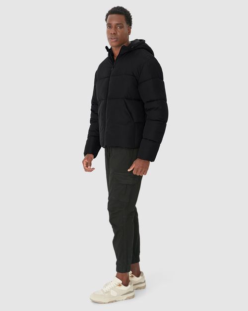 Jaqueta Puffer Masculina Com Capuz E Bolso Canguru Em Matelassê