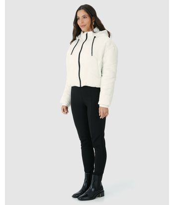 Jaqueta Feminina Puffer Cropped Com Capuz Em Nylon