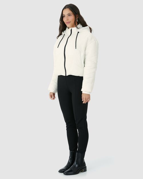 Jaqueta Feminina Puffer Cropped Com Capuz Em Nylon