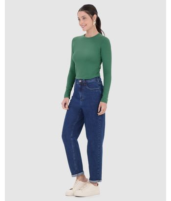 Blusa Cropped Feminina Decote Redondo Manga Longa Em Algodão