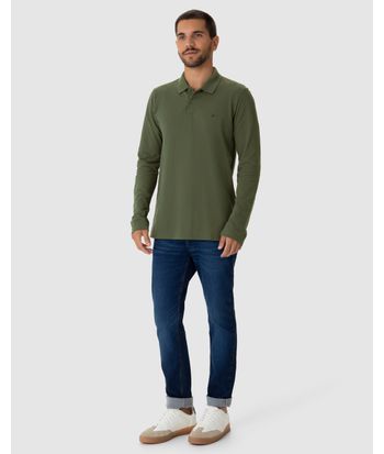Camisa Polo Masculina Manga Longa Em Piquet Premium