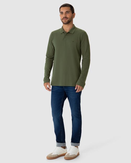 Camisa Polo Masculina Manga Longa Em Piquet Premium