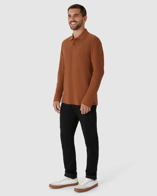 Camisa Polo Masculina Manga Longa Em Piquet Premium