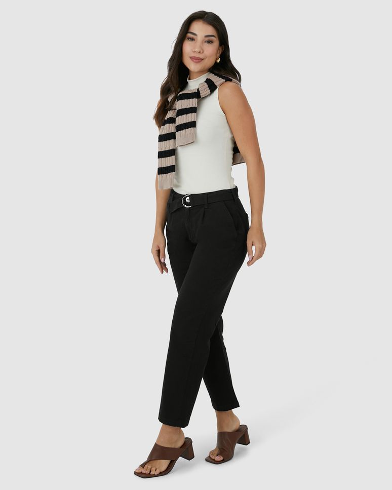 Calça Alfaiataria Feminina Com Cinto Em Sarja Com Elastano