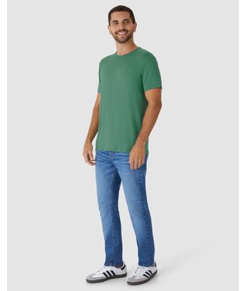 Camiseta Básica Masculina Bordado Peitoral Em Viscose Stretch