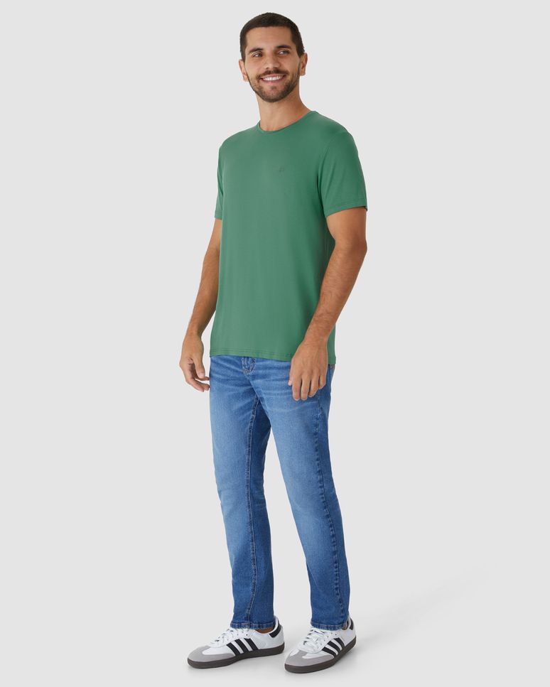 Camiseta Básica Masculina Bordado Peitoral Em Viscose Stretch