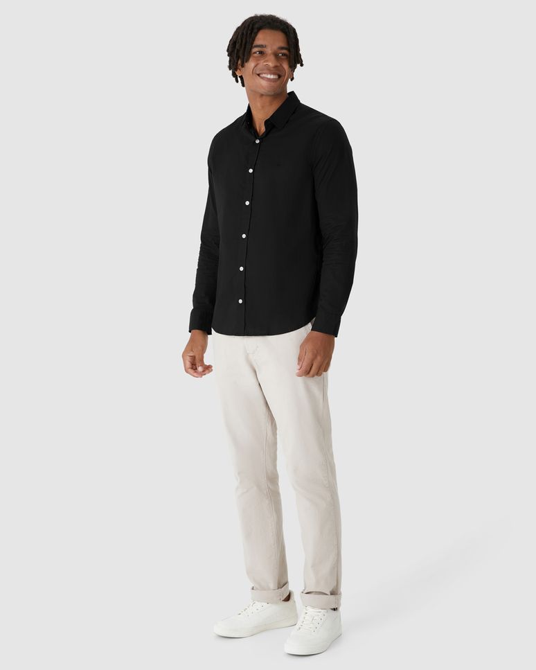 Camisa Masculina Regular Manga Longa Em Tricoline