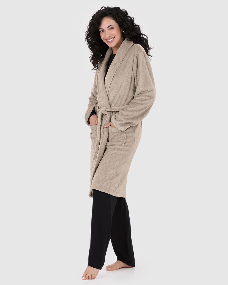 Roupão Feminino Com Bolso E Faixa Amarração Em Fleece
