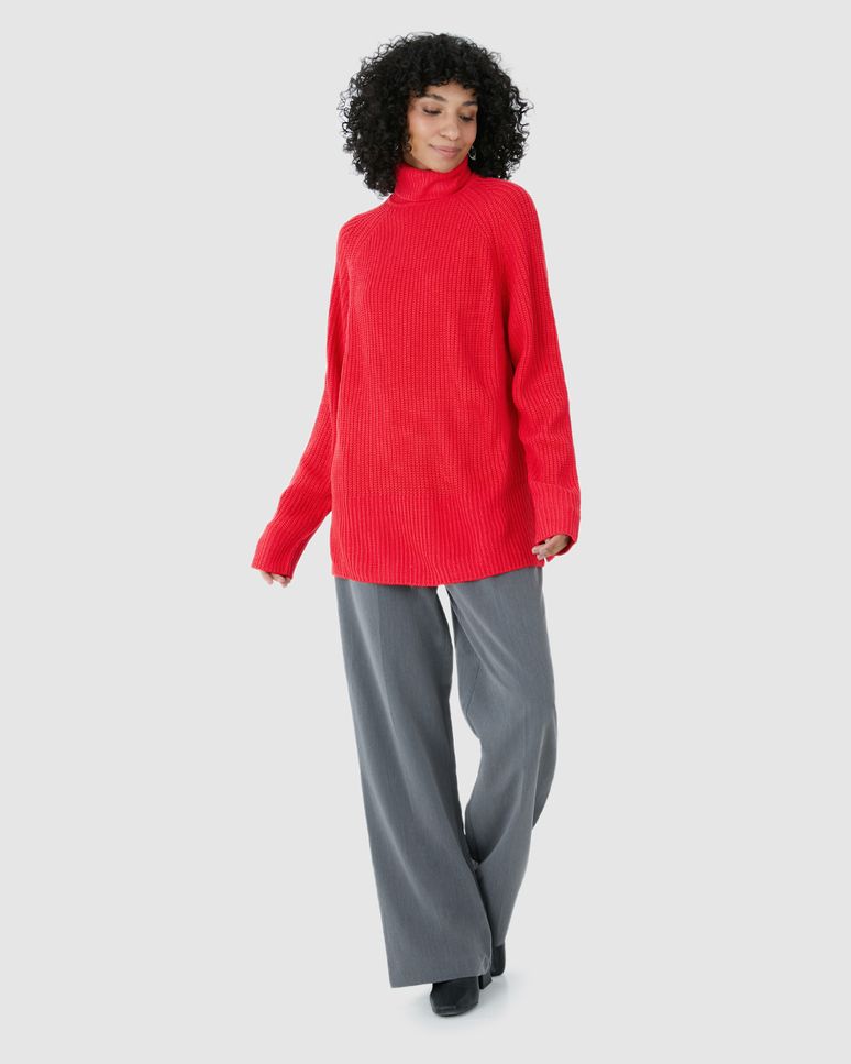 Blusão Feminino Gola Alta Fenda Lateral Em Tricô