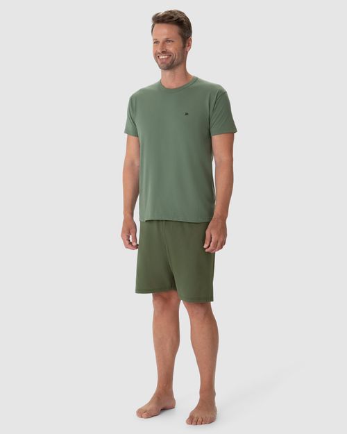 Pijama Masculino Camiseta Decote Redondo Manga Curta Em Algodão