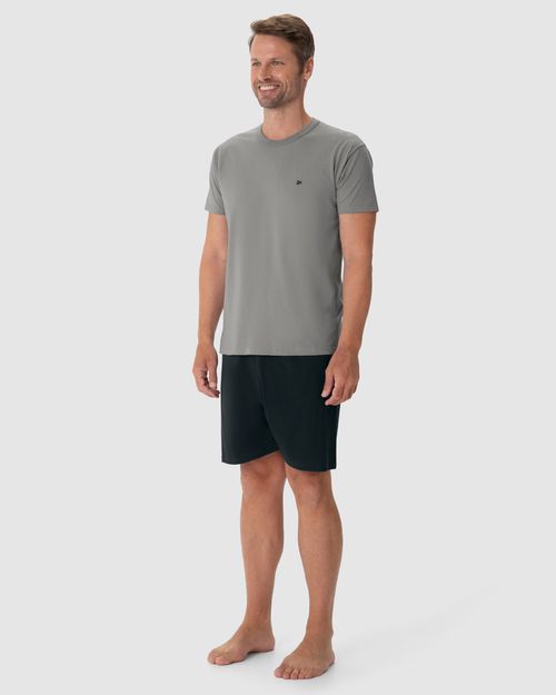 Pijama Masculino Camiseta Decote Redondo Manga Curta Em Algodão