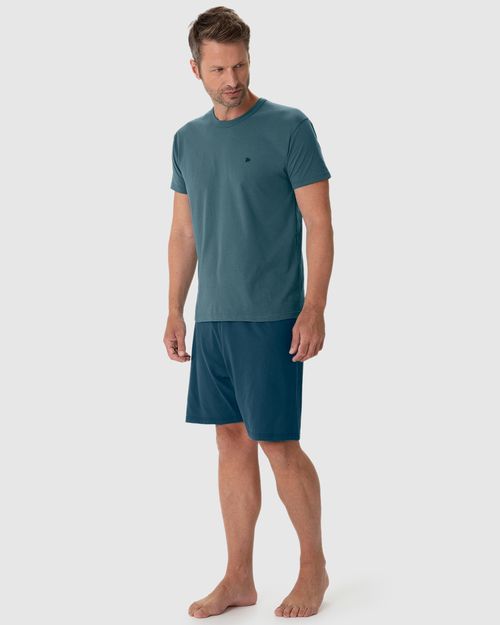 Pijama Masculino Camiseta Decote Redondo Manga Curta Em Algodão