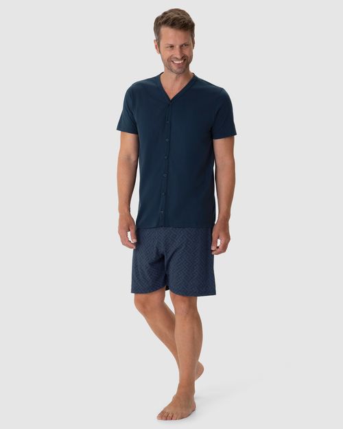 Pijama Masculino Camiseta Abertura Por Botões Em Algodão