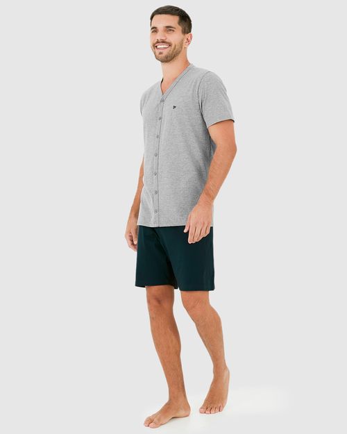 Pijama Masculino Camiseta Abertura Por Botões Em Algodão