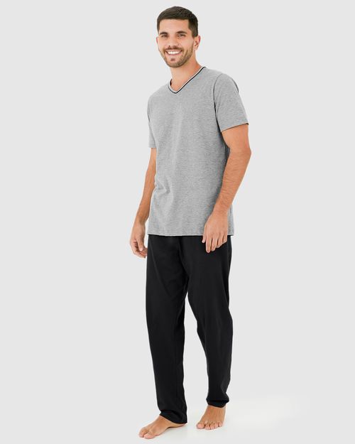 Pijama Longo Masculino Camiseta Gola V Em Algodão