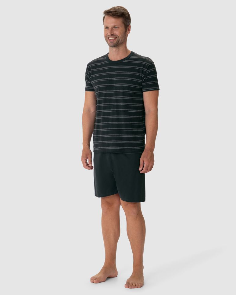 Pijama Masculino Camiseta Gola Redonda Em Malha Listrada