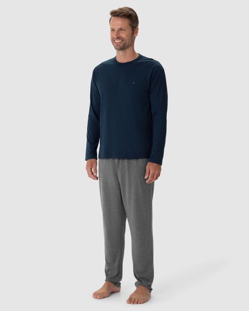 Pijama Longo Masculino Camiseta Manga Longa Em Algodão
