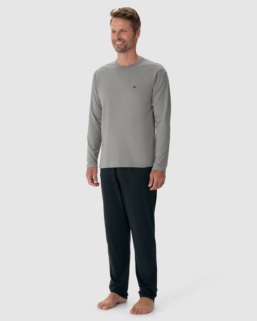 Pijama Longo Masculino Camiseta Manga Longa Em Algodão