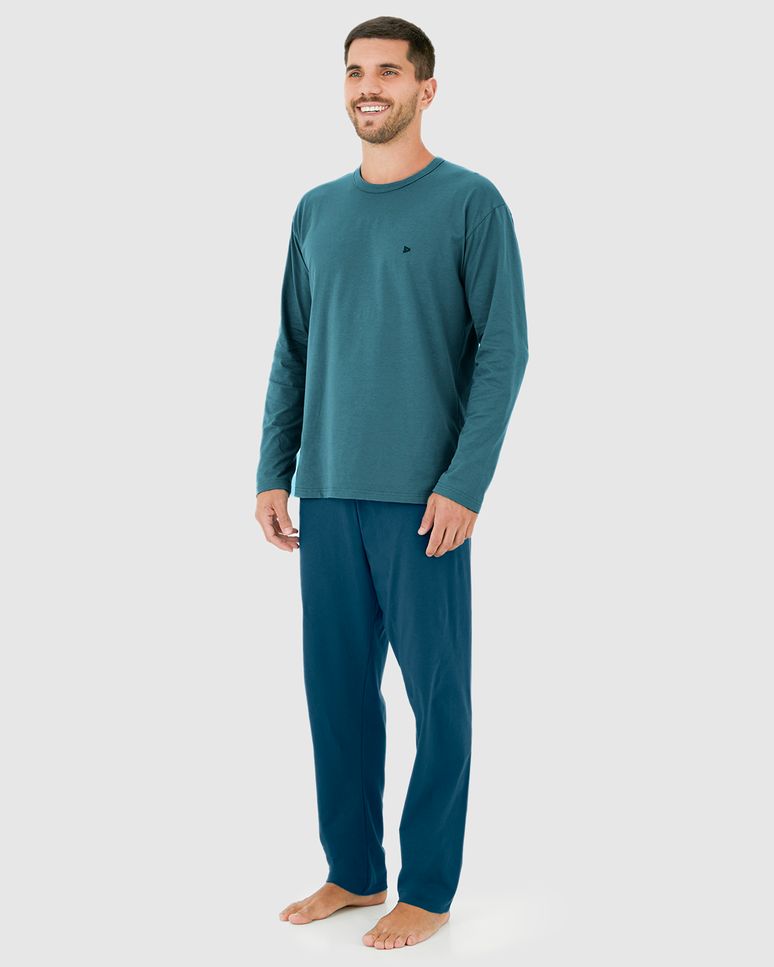 Pijama Longo Masculino Camiseta Manga Longa Em Algodão