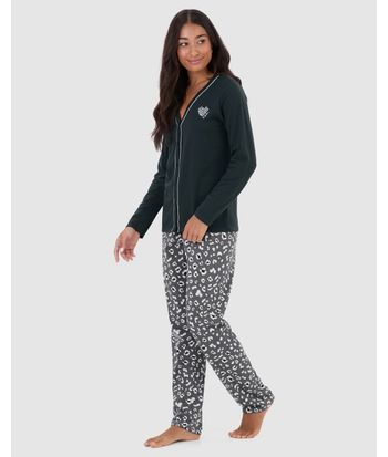 Pijama Longo Feminino Blusa Manga Longa Abertura Por Botões Em Algodão