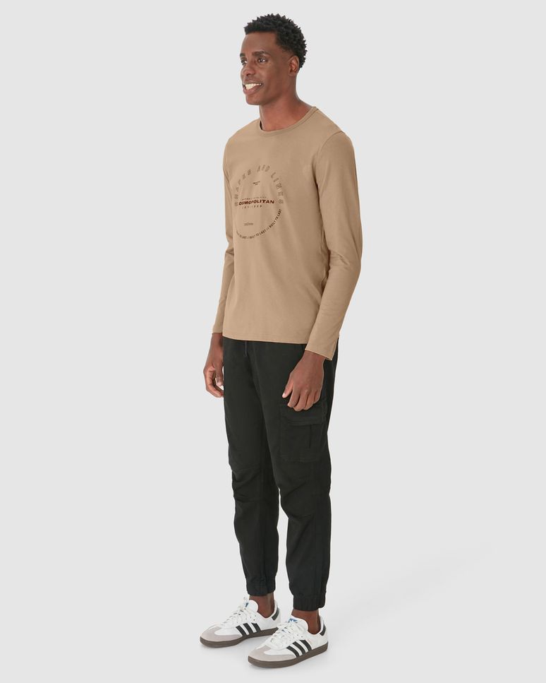 Camiseta Masculina Manga Longa Com Estampa Frontal Em Algodão