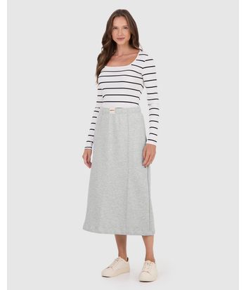 Saia Midi Feminina Cós Elástico Em Moletom Comfy Flanelado