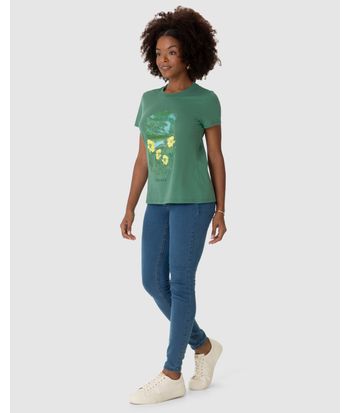 Camiseta Feminina Manga Curta Estampa Frontal Ilustrativa Em Algodão