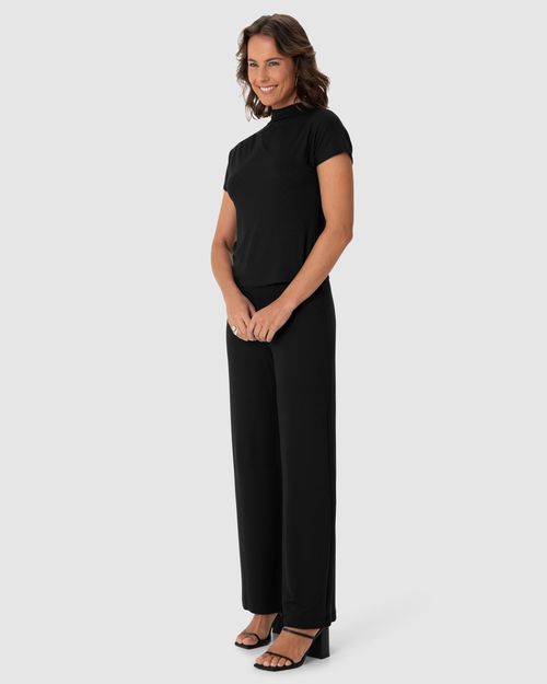Blusa Feminina Gola Alta Detalhe Pregas No Ombro Em Viscose Stretch