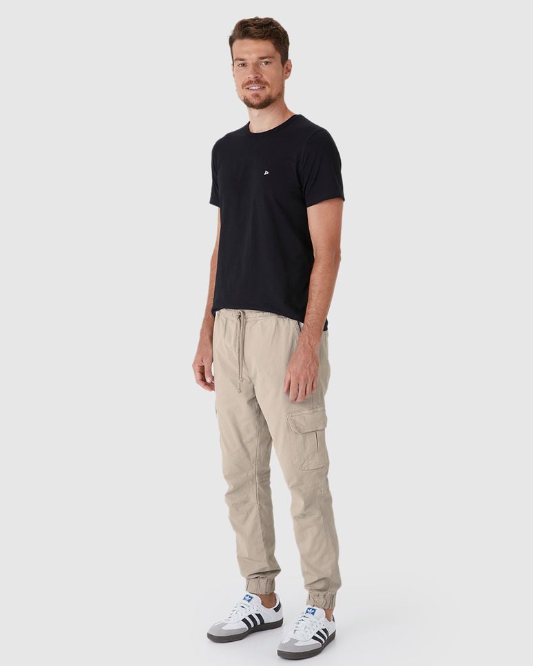 Calça Masculina Jogger Cargo Em Sarja Com Elastano