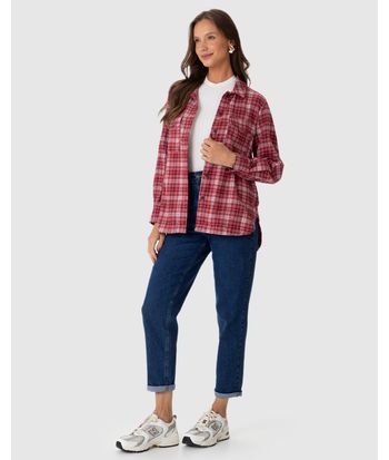Camisa Feminina Xadrez Bolso Frontal Em Tecido Flanelado
