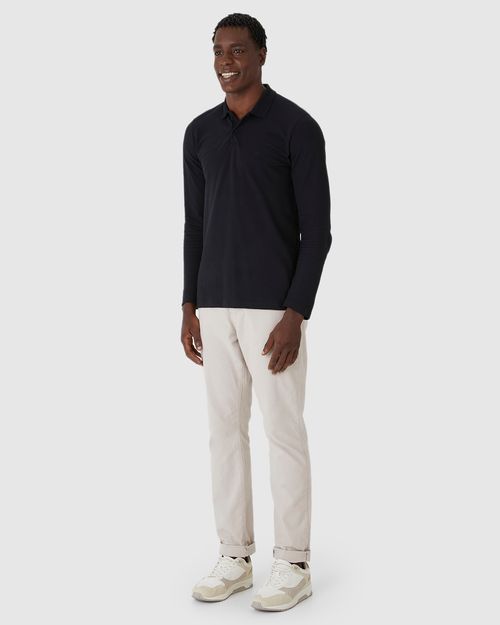 Camisa Polo Masculina Manga Longa Em Piquet Premium