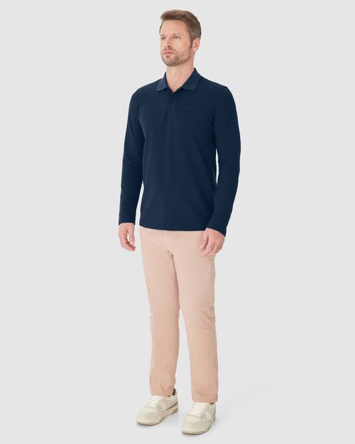 Camisa Polo Masculina Manga Longa Em Piquet Premium