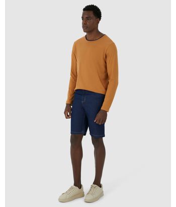 Bermuda Masculina Tradicional Cintura Média Em Jeans Com Elastano