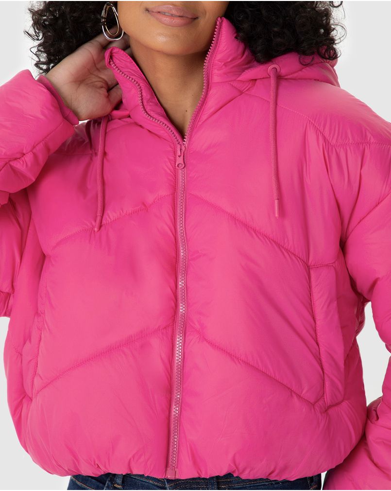 Jaqueta Feminina Puffer Cropped Com Capuz Em Nylon ROSA - Malwee