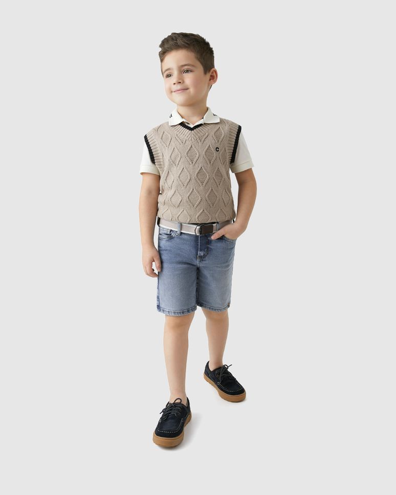 Bermuda Menino Acompanha Cinto Em Jeans Com Elastano - Carinhoso