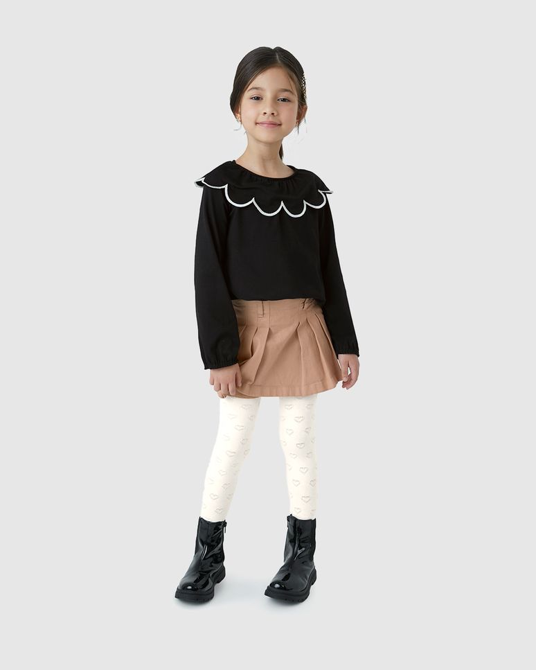 Shorts Saia Menina Pregas Frontais Em Sarja Com Elastano - Carinhoso