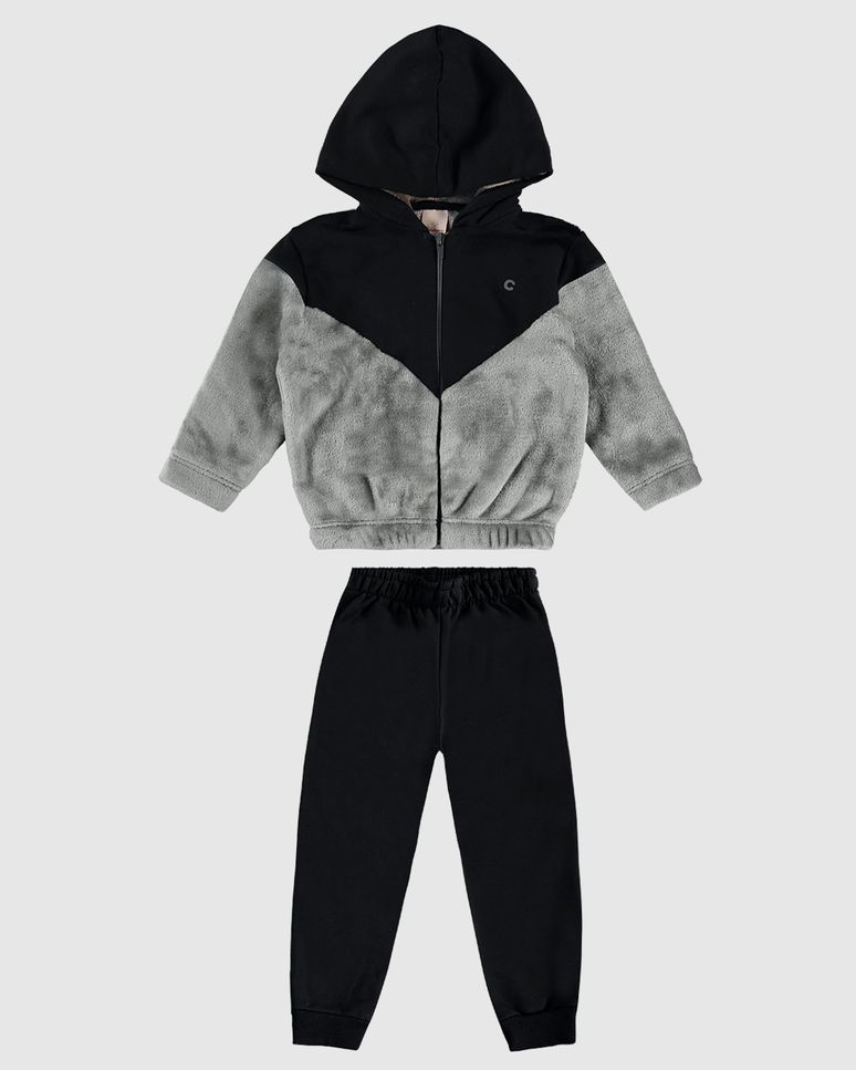 Conjunto Menino Jaqueta Bicolor Com Capuz Em Pelúcia - Carinhoso