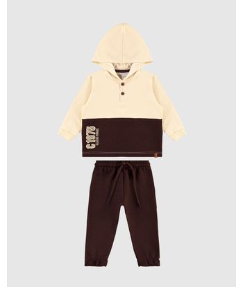 Conjunto Menino Blusão Com Capuz Em Moletom E Jacquard - Carinhoso