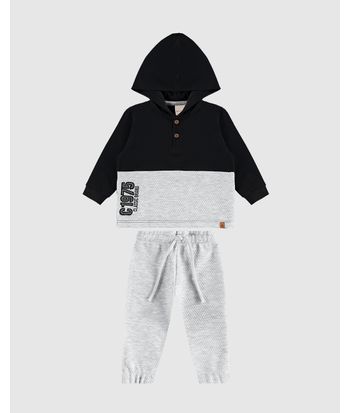 Conjunto Menino Blusão Com Capuz Em Moletom E Jacquard - Carinhoso