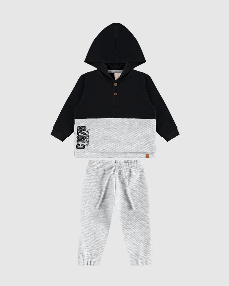 Conjunto Menino Blusão Com Capuz Em Moletom E Jacquard - Carinhoso