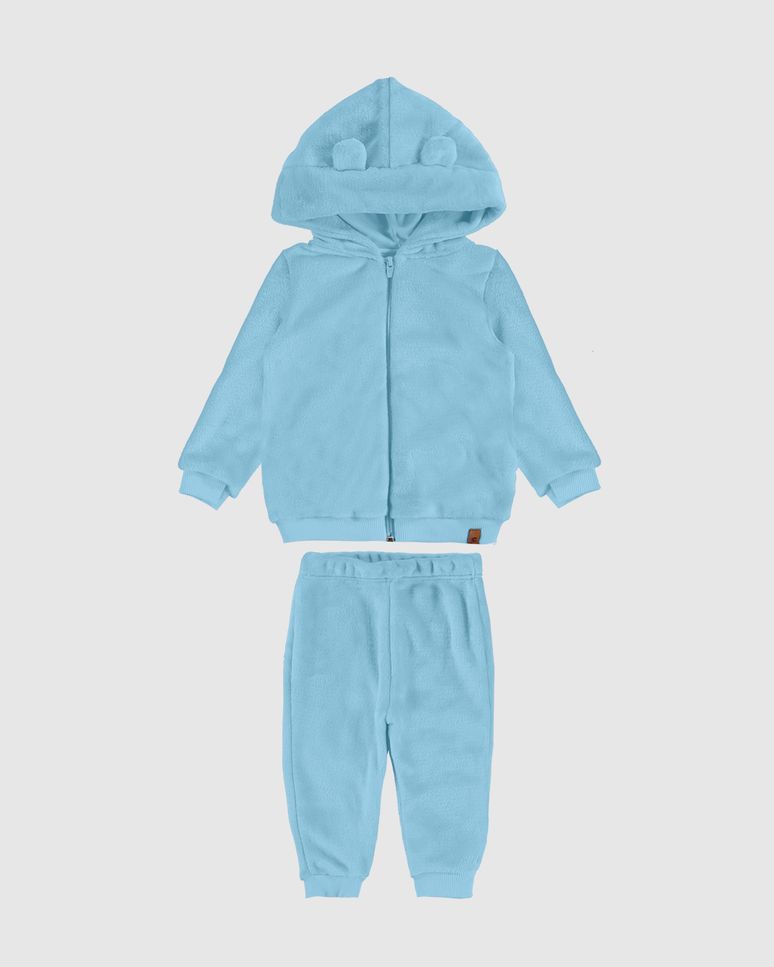 Conjunto Bebê Unissex Jaqueta Com Capuz E Calça Em Pelúcia - Carinhoso
