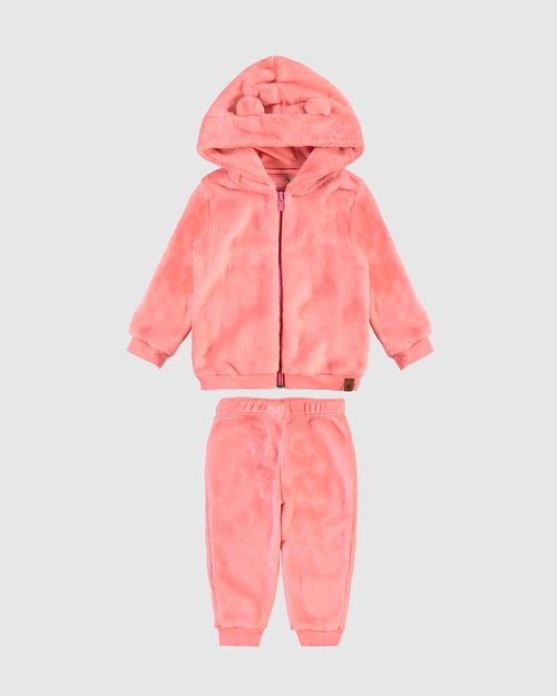 Conjunto Bebê Unissex Jaqueta Com Capuz E Calça Em Pelúcia - Carinhoso